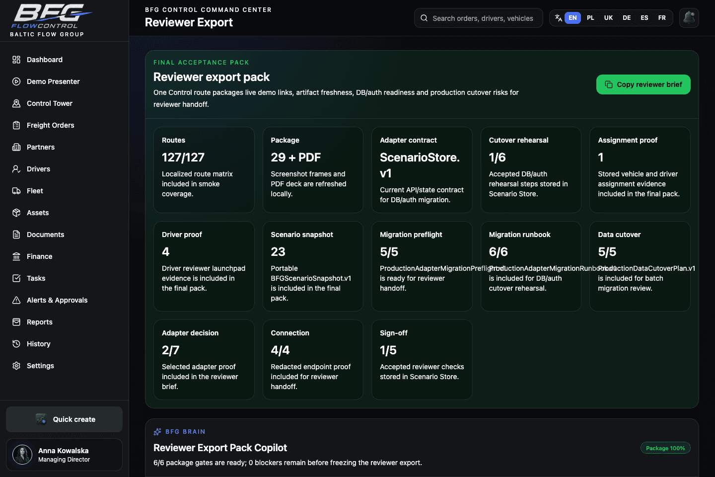 Reviewer export pack screenshot