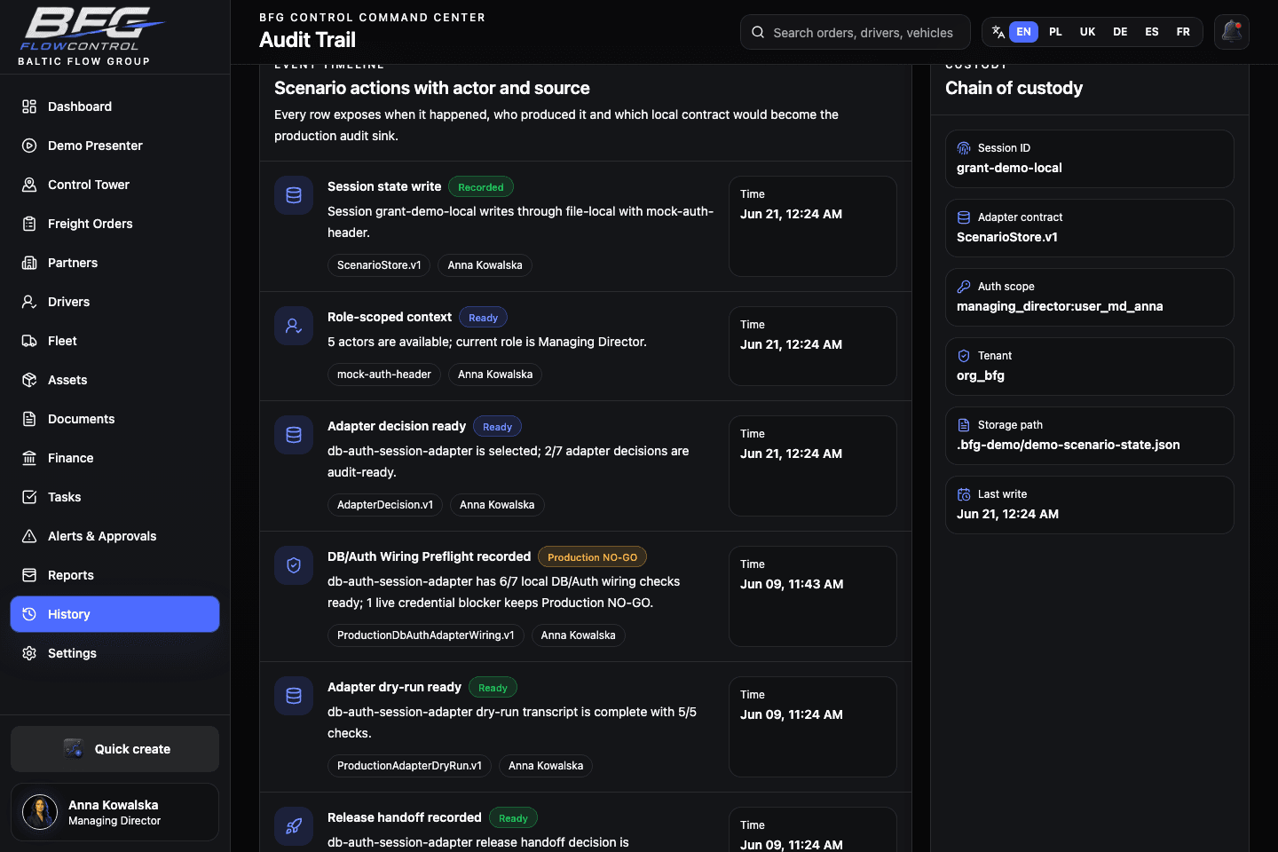 Adapter decision audit chain screenshot