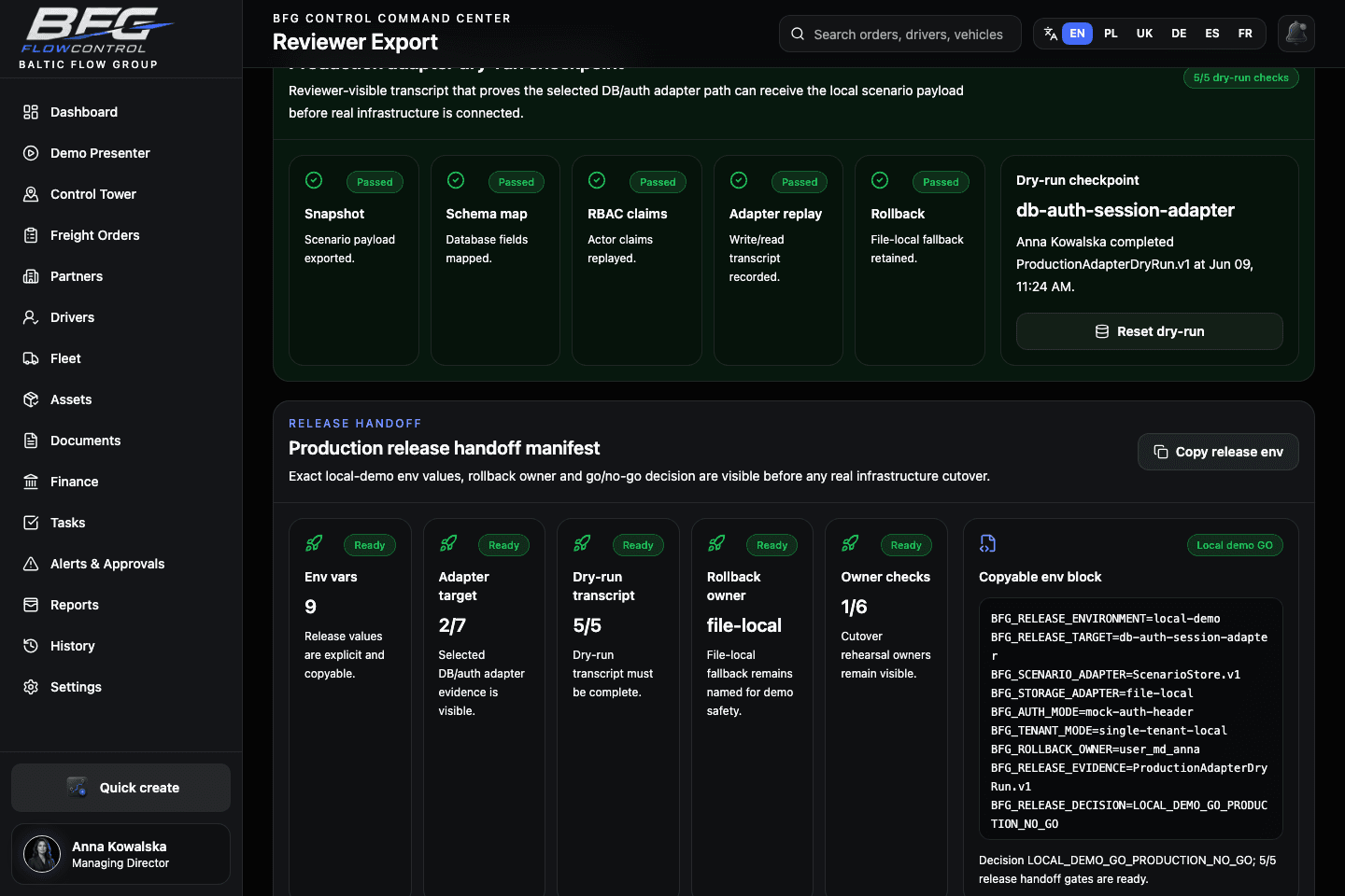 Production Release Handoff Screenshot