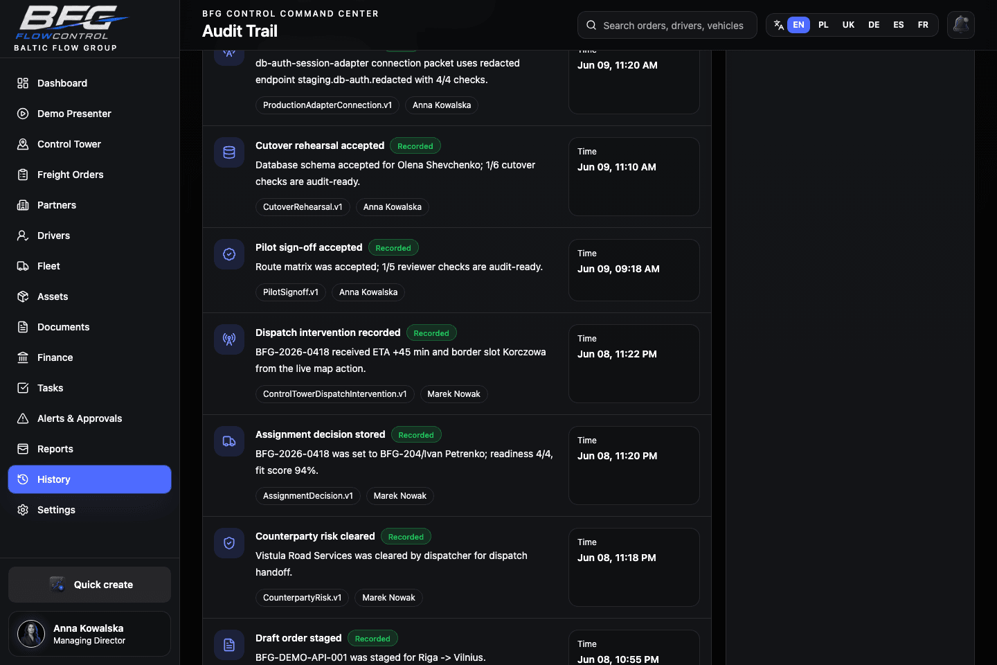 Dispatch intervention audit proof screenshot