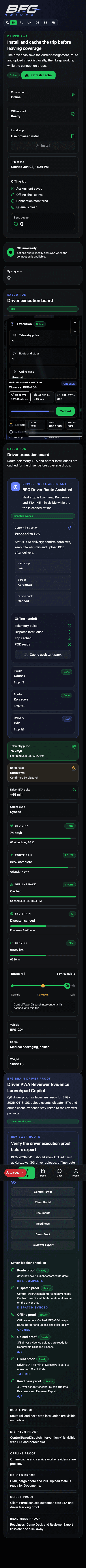 Driver PWA reviewer evidence launchpad screenshot