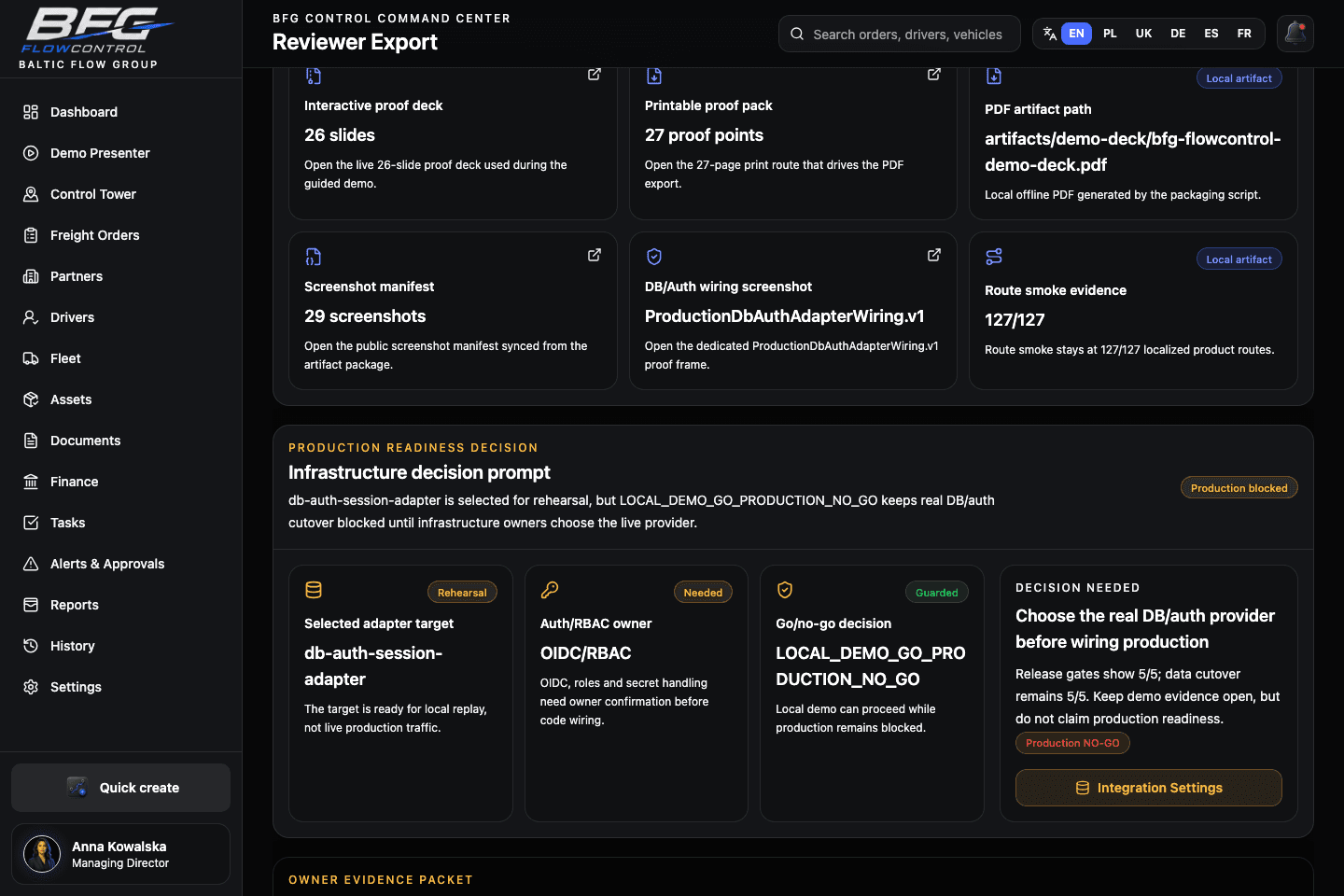 Production readiness decision screenshot