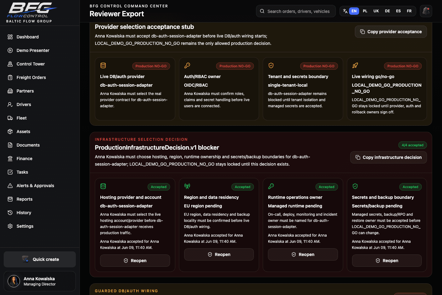 Production infrastructure decision screenshot