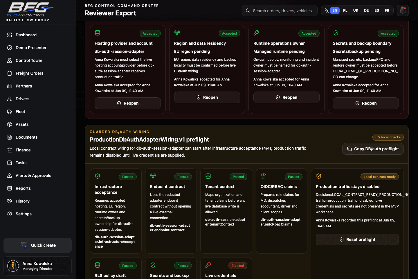 Production DB/Auth Wiring Screenshot